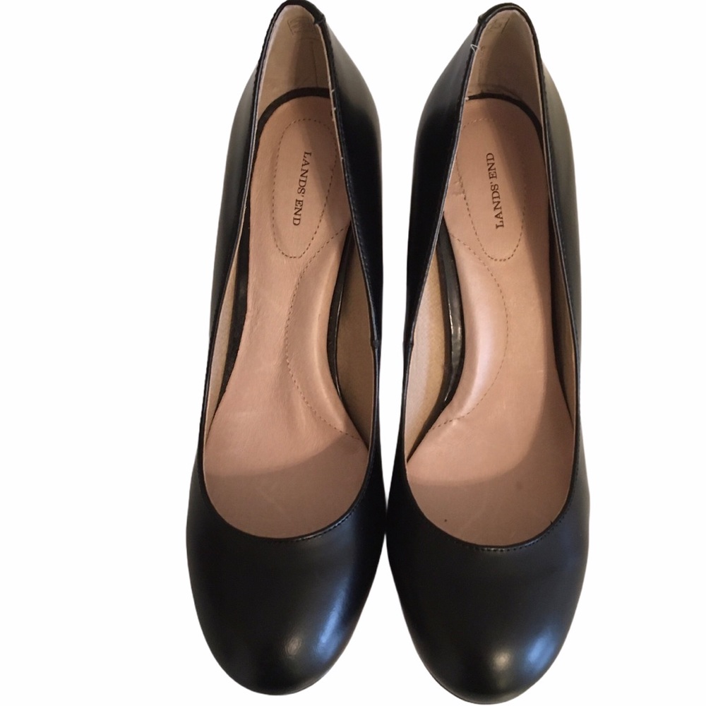 Lands' End Soft Black Leather Lined Heels
